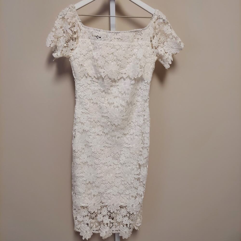 Eilly‎ Bazar White Floral Crochet Lace Dress Small (FLAW) Coquette Fairy